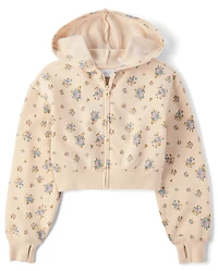 Girls Print Fleece Zip Up Hoodie