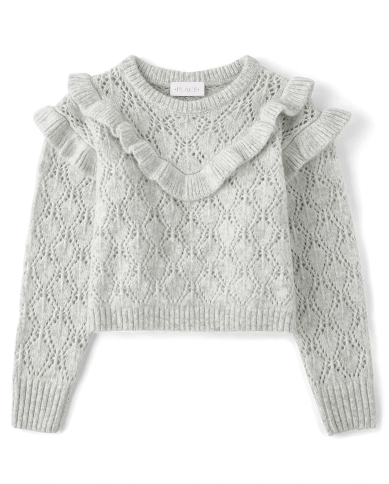 Girls Ruffle Pointelle Sweater