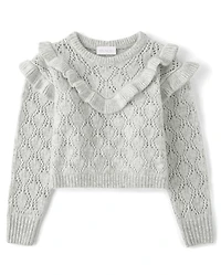 Girls Ruffle Pointelle Sweater