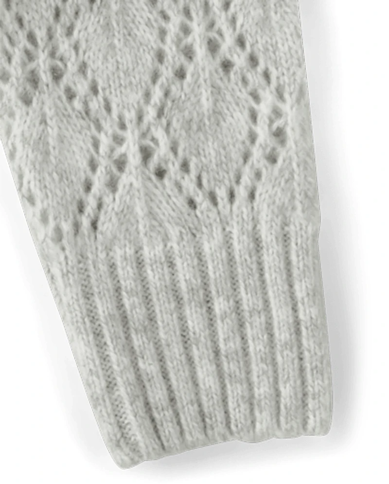 Girls Ruffle Pointelle Sweater
