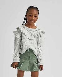 Girls Ruffle Pointelle Sweater