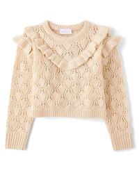 Girls Ruffle Pointelle Sweater
