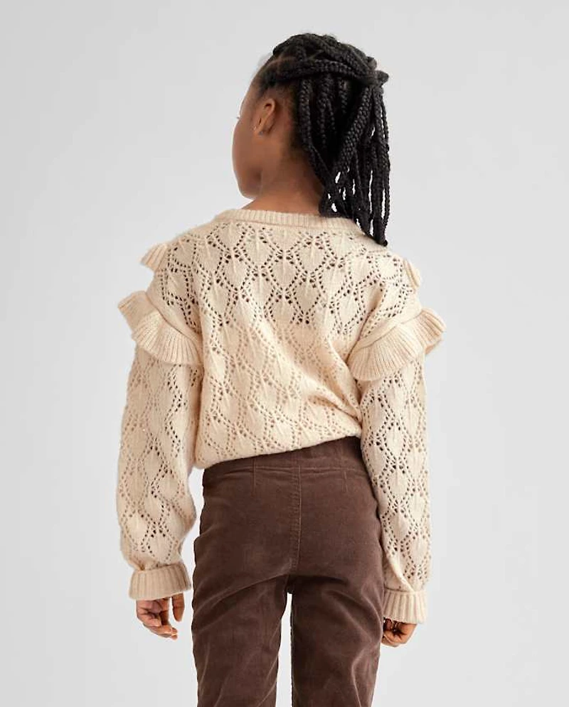 Girls Ruffle Pointelle Sweater