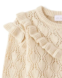 Girls Ruffle Pointelle Sweater