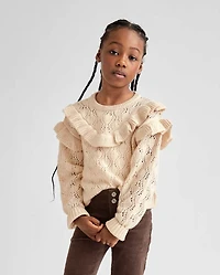 Girls Ruffle Pointelle Sweater