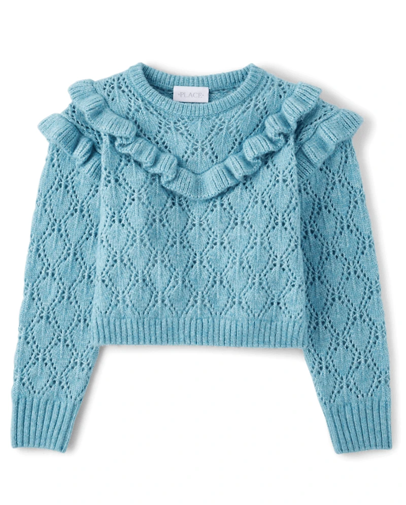 Girls Ruffle Pointelle Sweater