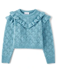 Girls Ruffle Pointelle Sweater