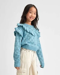 Girls Ruffle Pointelle Sweater