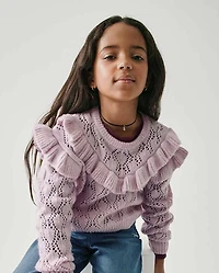 Girls Ruffle Pointelle Sweater