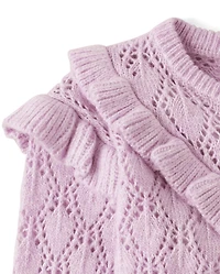 Pull pointelle à volants pour fille