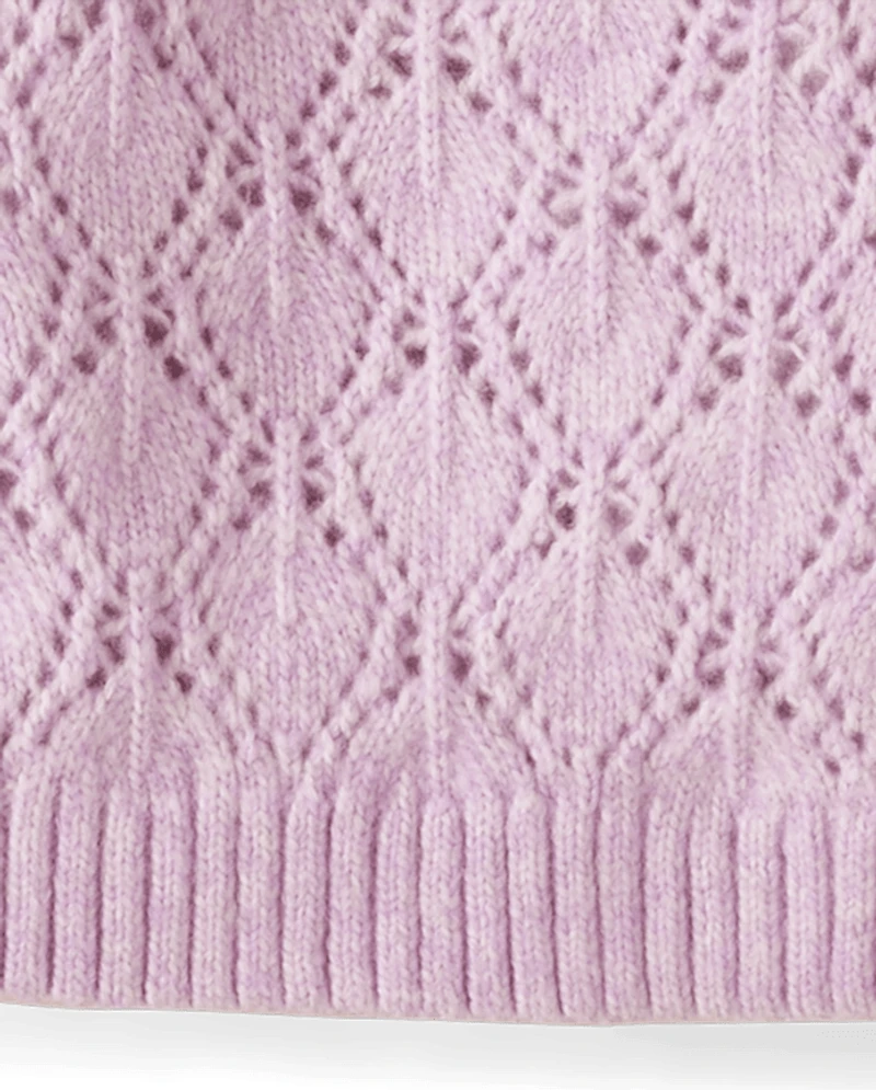Girls Ruffle Pointelle Sweater