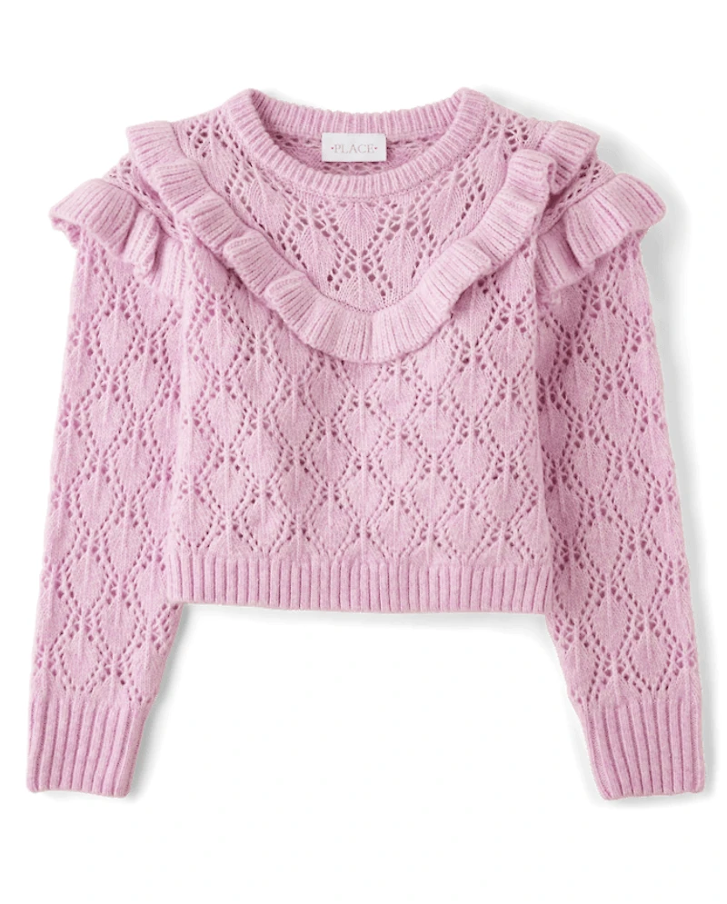 Girls Ruffle Pointelle Sweater