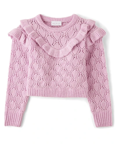 Girls Ruffle Pointelle Sweater