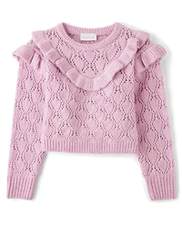 Girls Ruffle Pointelle Sweater