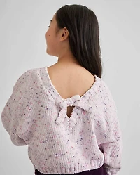 Girls Bow Back Cable Knit Chenille Sweater