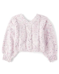 Girls Bow Back Cable Knit Chenille Sweater
