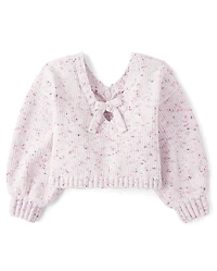 Girls Bow Back Cable Knit Chenille Sweater