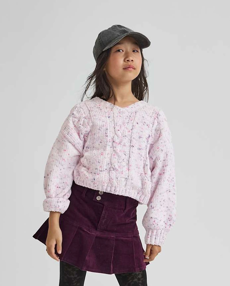 Girls Bow Back Cable Knit Chenille Sweater