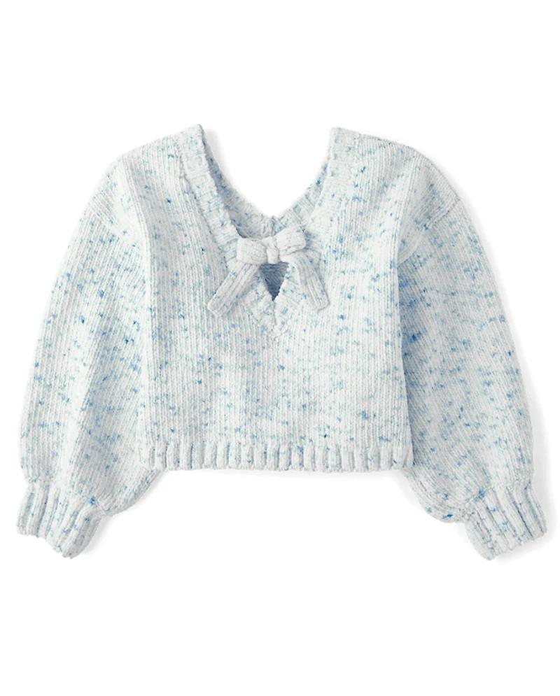 Pull en chenille torsadé avec nœud au dos pour fille