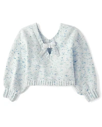 Pull en chenille torsadé avec nœud au dos pour fille