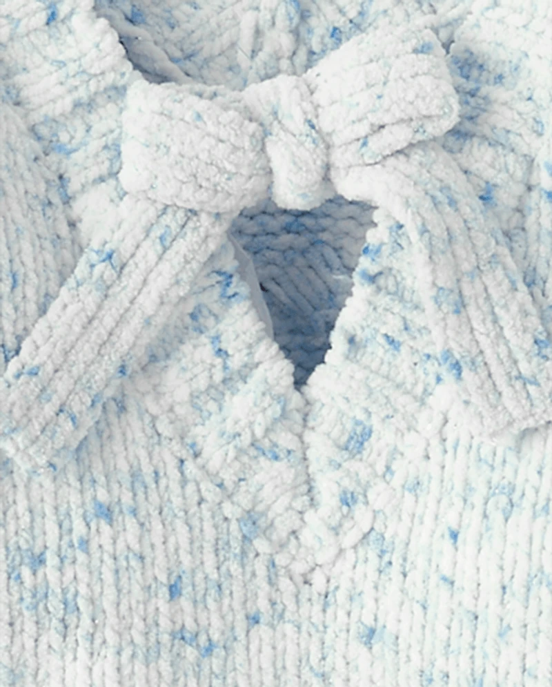 Girls Bow Back Cable Knit Chenille Sweater