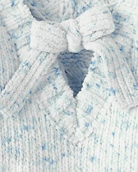 Girls Bow Back Cable Knit Chenille Sweater