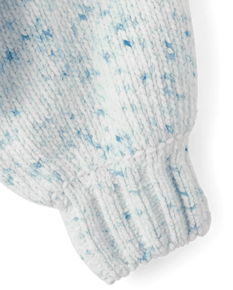 Girls Bow Back Cable Knit Chenille Sweater