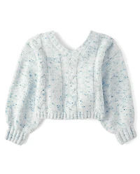 Girls Bow Back Cable Knit Chenille Sweater