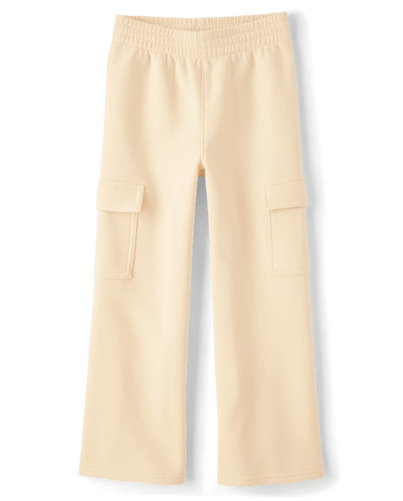 Girls Premium Fleece Wide Leg Cargo Pants