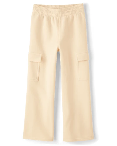 Girls Premium Fleece Wide Leg Cargo Pants