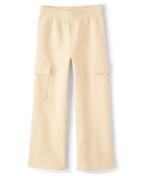 Girls Premium Fleece Wide Leg Cargo Pants