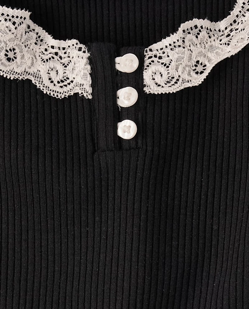 Haut Henley en dentelle côtelée pour fille