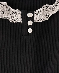 Haut Henley en dentelle côtelée pour fille