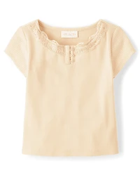 Girls Ribbed Lace Henley Top
