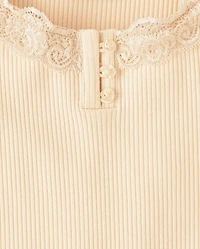 Girls Ribbed Lace Henley Top
