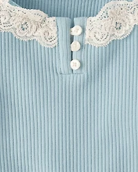 Girls Ribbed Lace Henley Top