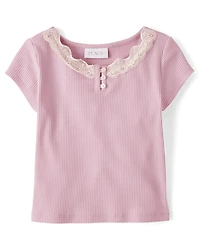 Girls Ribbed Lace Henley Top
