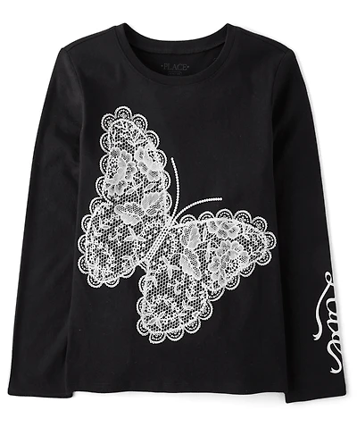 Girls Lace Butterfly Graphic Tee