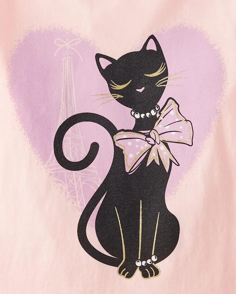 T-shirt graphique chat ruban pour fille