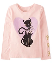 Girls Ribbon Cat Graphic Tee