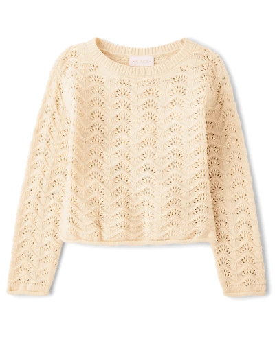 Girls Scalloped Pointelle Sweater