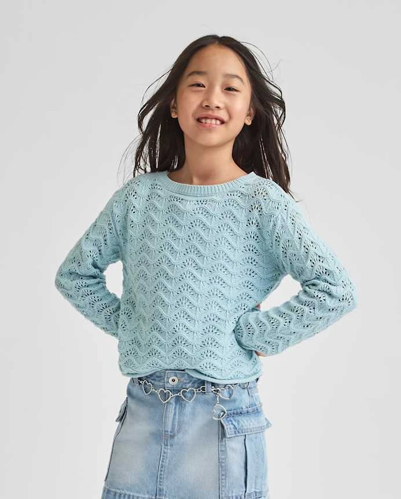 Girls Scalloped Pointelle Sweater