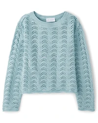 Girls Scalloped Pointelle Sweater