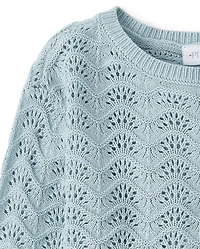 Girls Scalloped Pointelle Sweater