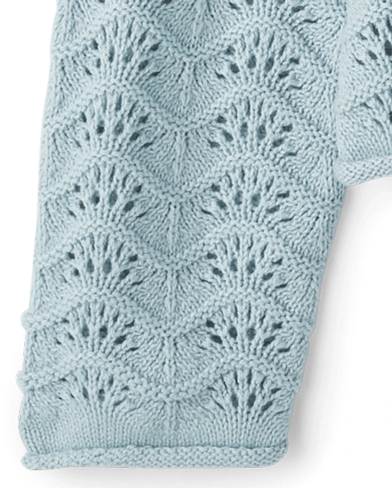 Girls Scalloped Pointelle Sweater
