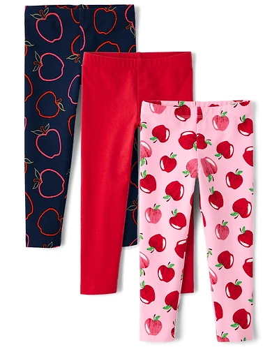 Lot de 3 leggings à motif pomme pour petite fille