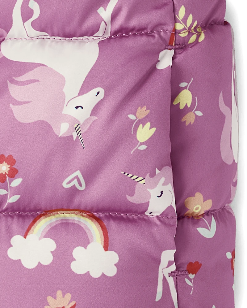 Doudoune à capuche imprimée pour petite fille