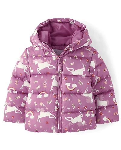 Toddler Girls Print Hooded Puffer Jacket