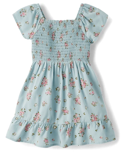 Robe à volants et smocks fleuris pour petite fille