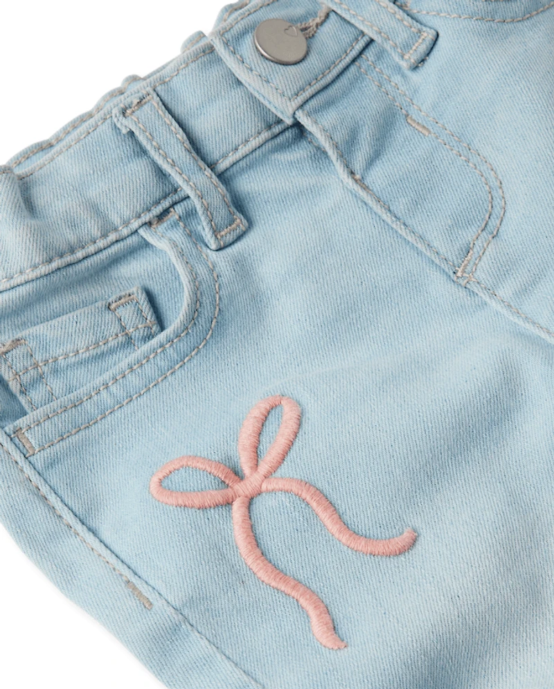 Toddler Girls Embroidered Bow High Rise Flare Jeans